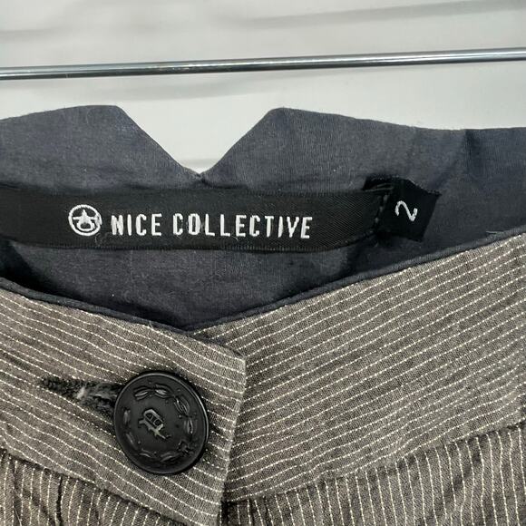 Nice Collective Utility Shorts Women's Sze 2 Gray Striped Button-Fly Cuffed Y2K - Picture 6 of 9